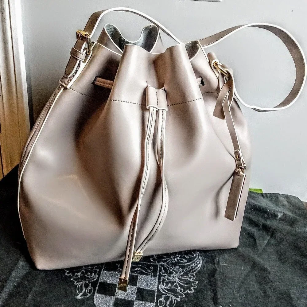 Vince Camuto Taupe Leather Bucket Bag
